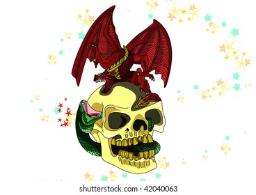 Skull with a dragon colored