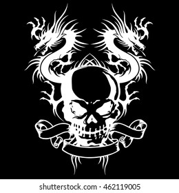 skull and dragon illustration,