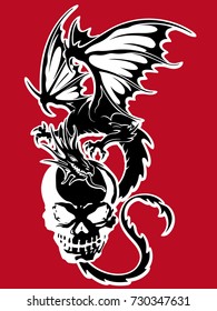 skull and dragon illustration