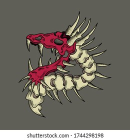 skull dragon with red head hand drawing style illustration