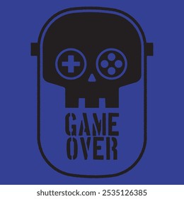 
Skull drawing and game over text on dark blue background.