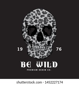 skull drawing with leopard texture for tee print  as vector