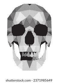 Skull drawing made with black and white halftone. Halloween accessories. Vector illustration isolated on white background.