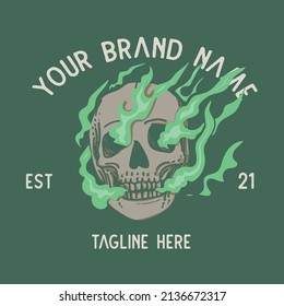 skull drawing on fire with copy space for shirt design