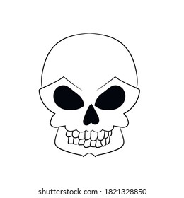 Dibujo de cráneo en fondo blanco, ilustración vectorial