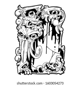 SKULL DRAWING STYLE VECTOR DESIGN FOR T-SHIRT OR TATTOOS