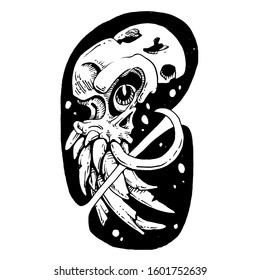 SKULL DRAWING VECTOR DESIGN BEST FOR TATTOOS OR T-SHIRT DESIGN