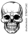 Skull drawing in a vintage retro woodcut etched or engraved style