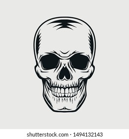 Skull drawing in a vintage retro woodcut etched or engraved style