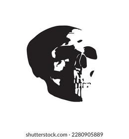 skull drawn in black and white on a white background