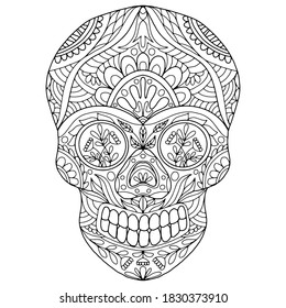skull drawn with floral ornaments on a white background for coloring, vector, skull, halloween