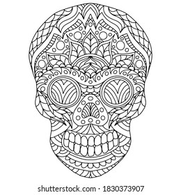 skull drawn with flowers in folk style on a white background for coloring, vector, skull, halloween