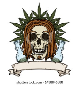 Skull with dreadlocks. Rastaman Skull. Vector illustration isolated on white background. 