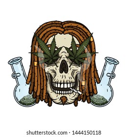 Skull with dreadlocks. Rastaman Skull. Vector illustration isolated on white background. 