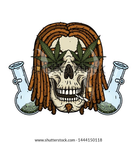Skull with dreadlocks. Rastaman Skull. Vector illustration isolated on white background. 