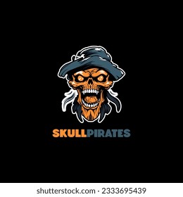 A skull dressed in pirate costume with hat logo design template vector icon illustration