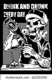 Skull Drink Design Vector Shirt Drunk