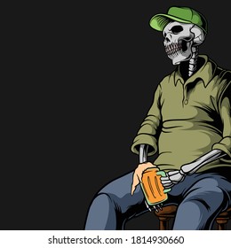 skull drinking beer illustration for commercial use