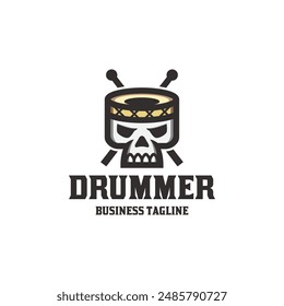 skull drummer vector logo design