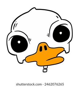 Skull, duck head, cute Funny Ducks, Printmaking Style, woodcut, cute animals clipart vector.