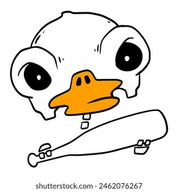 Cráneo, cabeza de pato, Patos divertidos lindos, Printmaking Style, grabado en madera, animales lindos Vector Clipart.