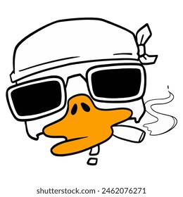 Cráneo, cabeza de pato, Patos divertidos lindos, Printmaking Style, grabado en madera, animales lindos Vector Clipart.