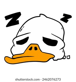Skull, duck head, cute Funny Ducks, Printmaking Style, woodcut, cute animals clipart vector.