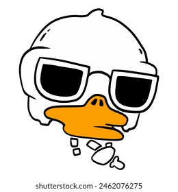 Cráneo, cabeza de pato, Patos divertidos lindos, Printmaking Style, grabado en madera, animales lindos Vector Clipart.