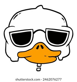 Cráneo, cabeza de pato, Patos divertidos lindos, Printmaking Style, grabado en madera, animales lindos Vector Clipart.