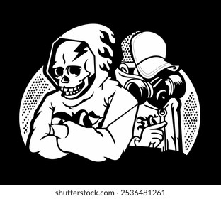 SKULL DUET WITH MAN IN HOT