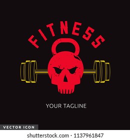 Skull Dumbbell Logo/Icon on black background