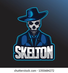 Skull e sport logo template. Skull with cowboy hat and suit
