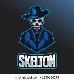 Skull e sport logo template. Skull with cowboy hat and suit