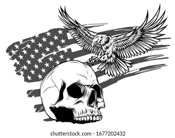  Skull eagle and flag usa. Vector illustration.