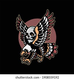 skull eagle tattoo illustration vector design