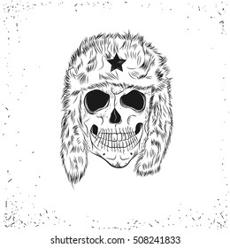 Skull.Hat with ear flaps. Vector Illustration