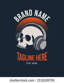 Skull With Earphone Music Vector Illustration