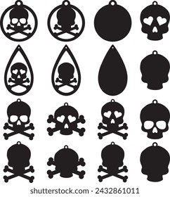 Skull earrings, halloween earrings bundle, leather earring, earring for glowforge, laser cut earring, vector illustration file