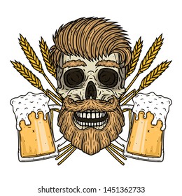 Skull with ears of wheat and glass of beer