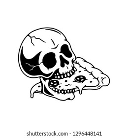 SKULL EATING PIZZA SLICE WHITE BACKGROUND