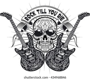 skull with electric guitars