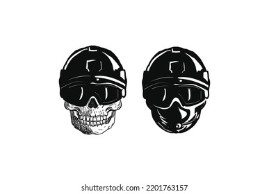 Skull Elite Army Force Navy Helmet Head Face For Military Or Game T Shirt Logo Design Vector