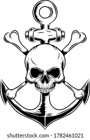 skull emblem with anchor of illustration