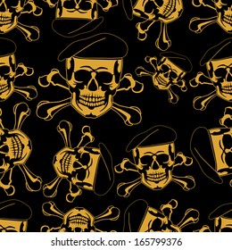 Skull emblem in a beret Seamless