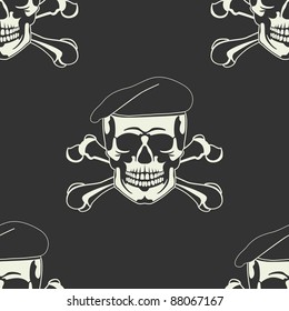 Skull emblem in a beret Seamless
