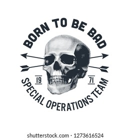 Skull emblem concept with arrows. Vector illustration.