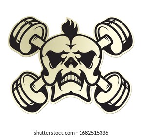 skull emblem with dumbbells vector illustration
