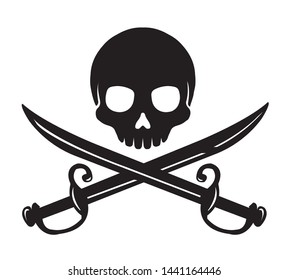 Skull emblem illustration with crossed sabers. 