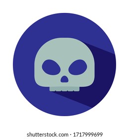 skull emoji icon over white background, block style, vector illustration
