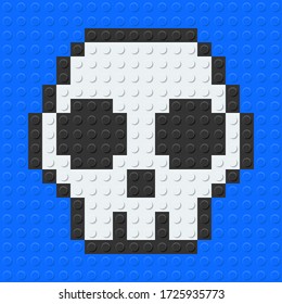 Skull emoji from plastic building bricks blocks toy. Blue background. vector illustration.